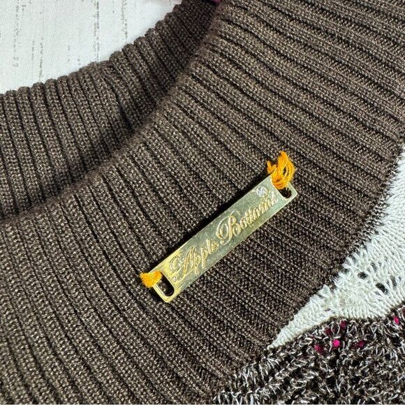 Apple Bottoms Womens Y2K Sweater Knit Zig Zag Brown Green Crewneck Long Sleeve - Picture 5 of 15